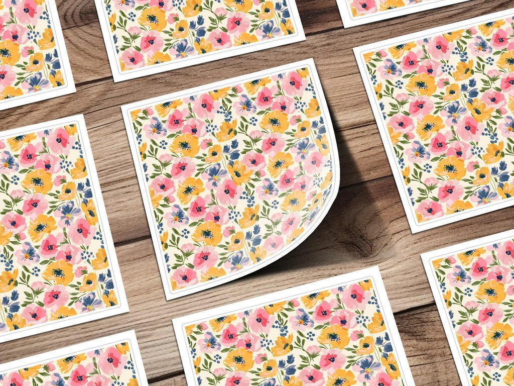 Pink Ditsy Floral Digital Paper, Yellow Flower Pattern, Seamless Flower Design, Fabric Print, Scrapbook Paper, Digital Download - Moore and Mountain