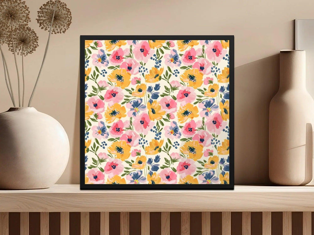 Pink Ditsy Floral Digital Paper, Yellow Flower Pattern, Seamless Flower Design, Fabric Print, Scrapbook Paper, Digital Download - Moore and Mountain