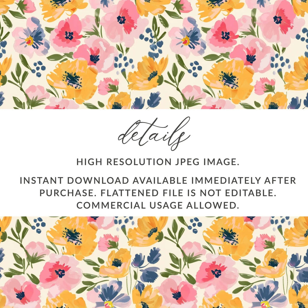 Pink Ditsy Floral Digital Paper, Yellow Flower Pattern, Seamless Flower Design, Fabric Print, Scrapbook Paper, Digital Download - Moore and Mountain