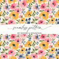 Pink Ditsy Floral Digital Paper, Yellow Flower Pattern, Seamless Flower Design, Fabric Print, Scrapbook Paper, Digital Download - Moore and Mountain