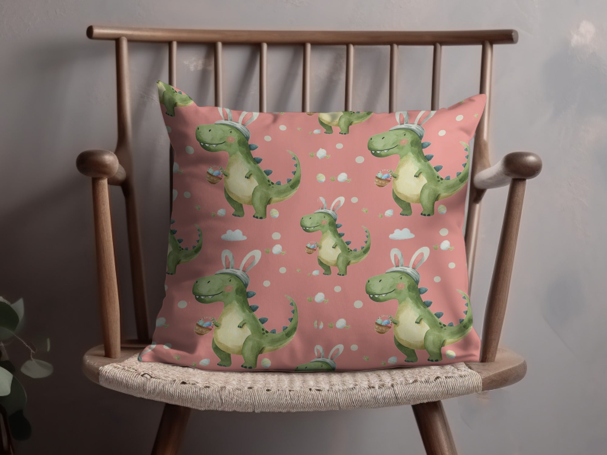 Pink Easter Dinosaur with Bunny Ears and Eggs Pattern Digital - Moore and Mountain