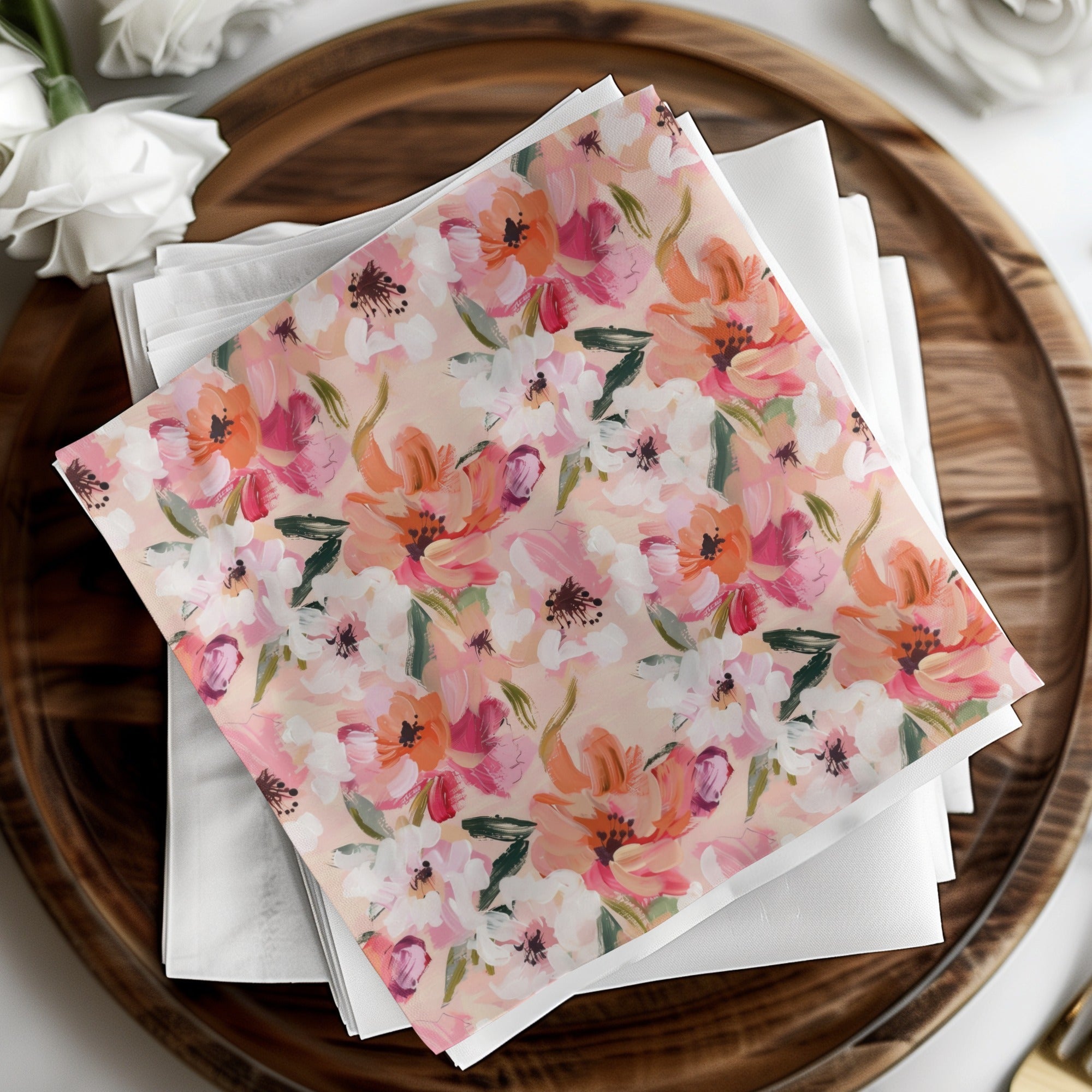 Pink Floral Digital Paper, Abstract Flower Pattern, Orange White Botanical Print, Spring Summer Seamless Design, Fabric Design, Scrapbooking - Moore and Mountain