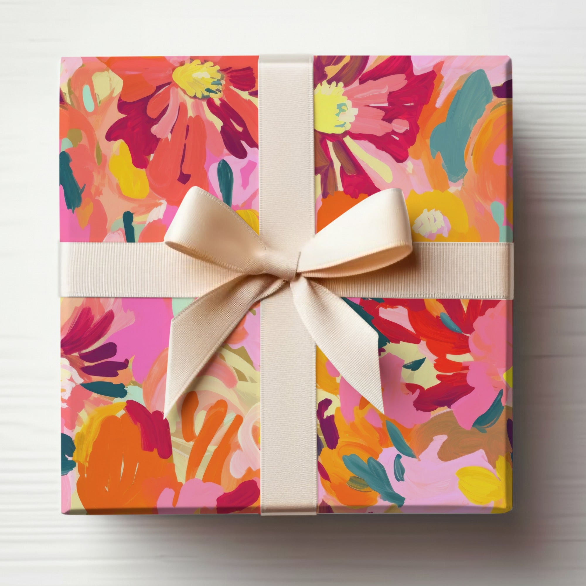 Vibrant Floral Gift Box With Beige Bow for Any Occasion