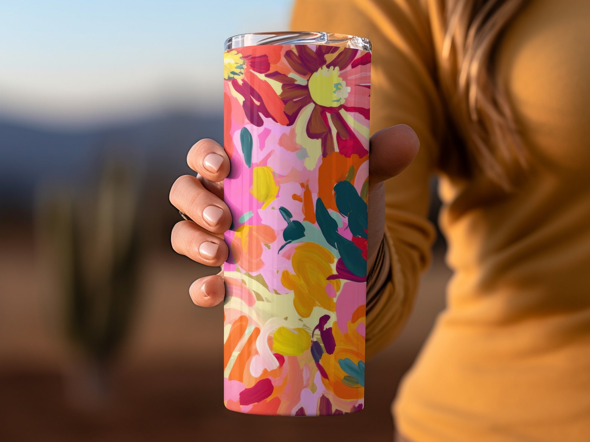 Bright Floral Pattern Tumbler with Colorful Design