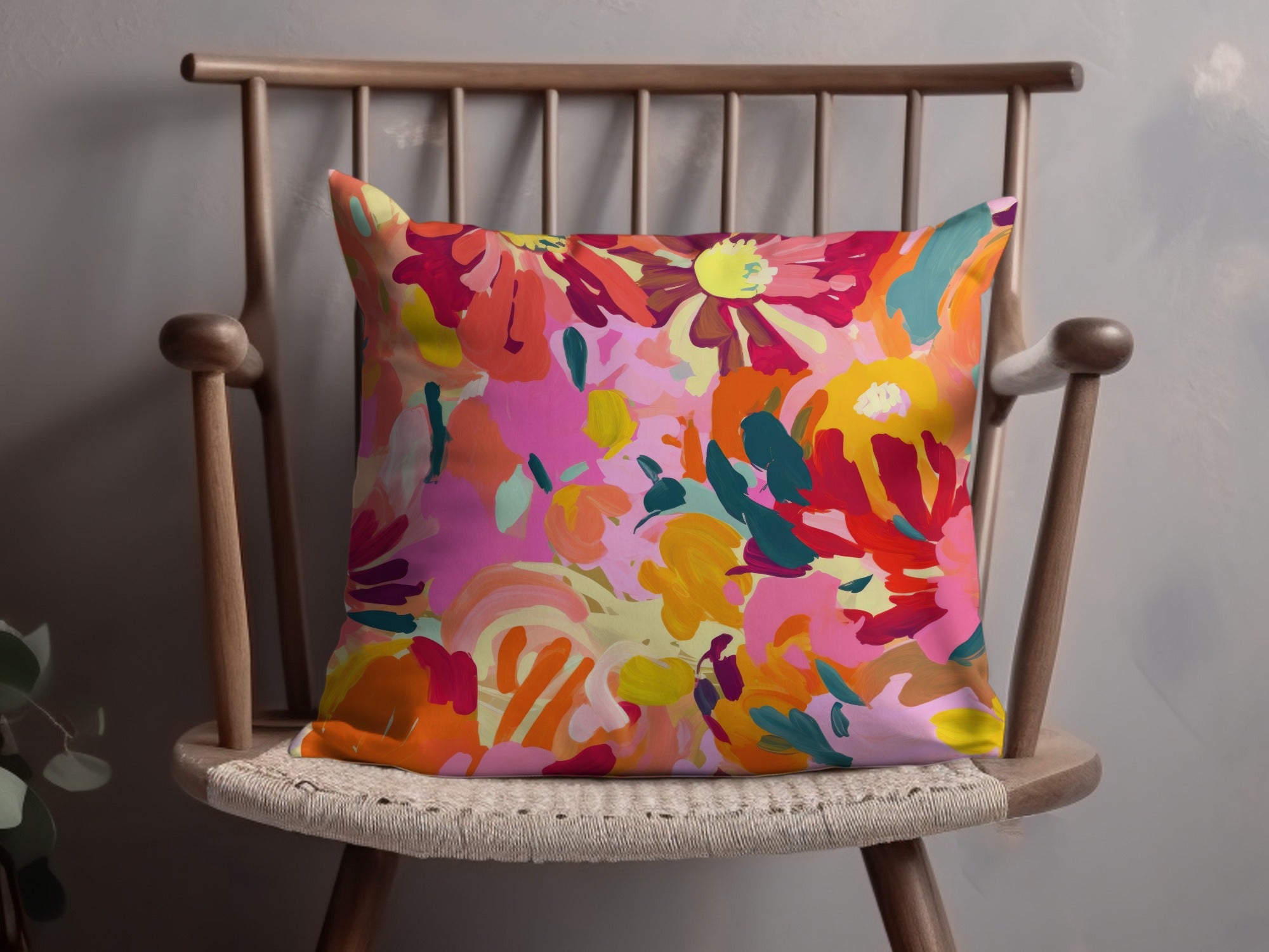 Vibrant Abstract Floral Botanical Decorative Pillow