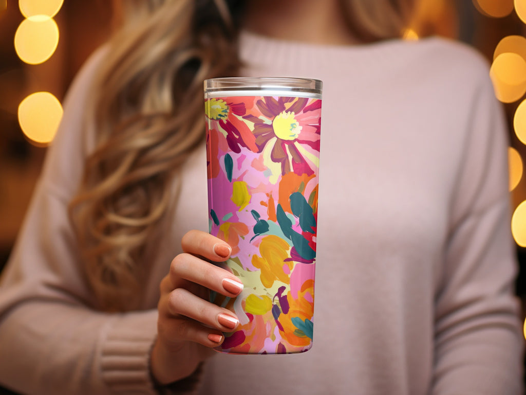 Vibrant Abstract Floral Design Insulated Tumbler Cup