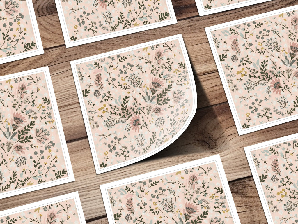 Pink Floral Digital Paper, Watercolor Botanical Pattern, Delicate Flower Print, Spring Blossom Design, Abstract Leaf Background, Pastel - Moore and Mountain