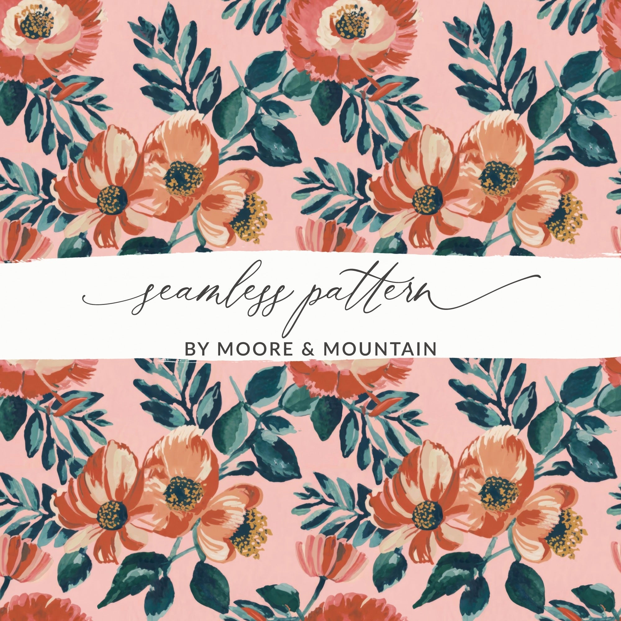 Pink Floral Digital Paper, Watercolor Flower Seamless Pattern, Boho Chic Background, Floral Digital Print, Spring Flower Clipart - Moore and Mountain