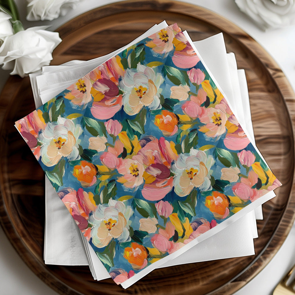 Pink Floral Digital Paper, White Flowers Pattern, Painterly Texture, Blue Background, Abstract Seamless Pattern, Printable Art, Spring - Moore and Mountain