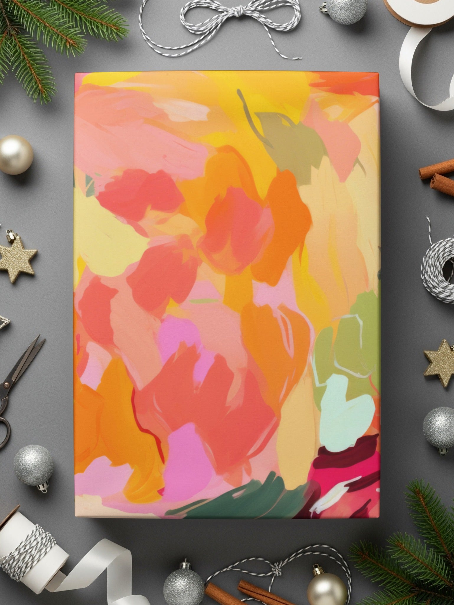 Festive Botanical Holiday Gift Wrapping Paper Sheets