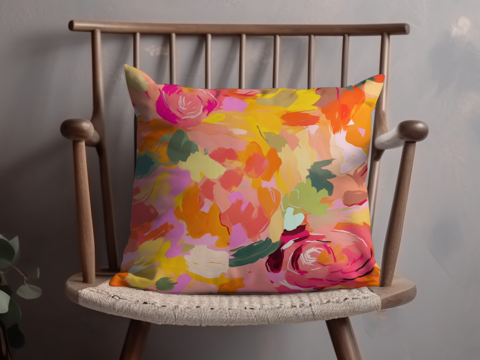 Vibrant Colorful Floral Design Pillow Cushion for Home Decor