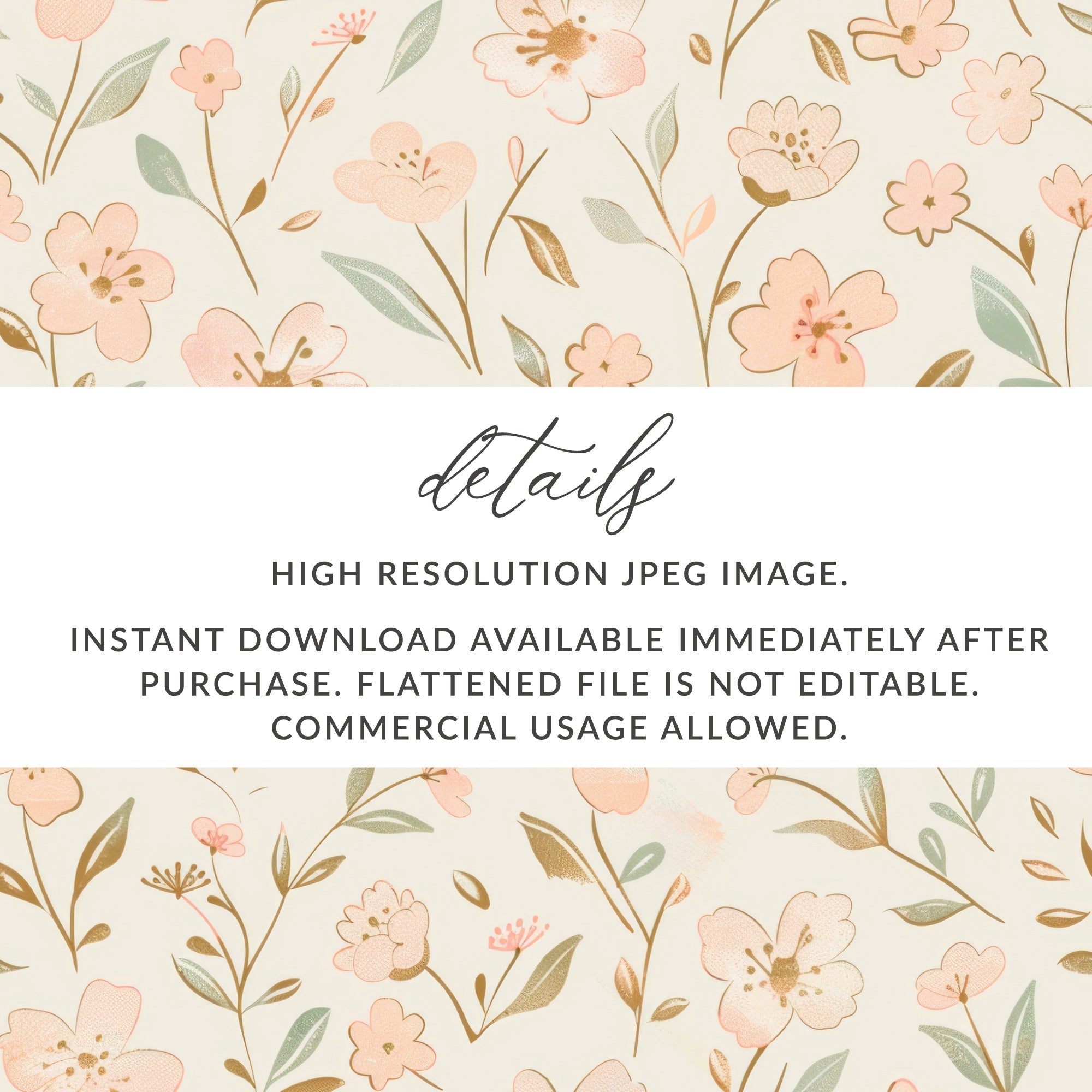 Pink Floral Pattern Digital Paper, Spring Blossom Illustration, Watercolor Flower Seamless Design, Cream Background Printable Art - Moore and Mountain
