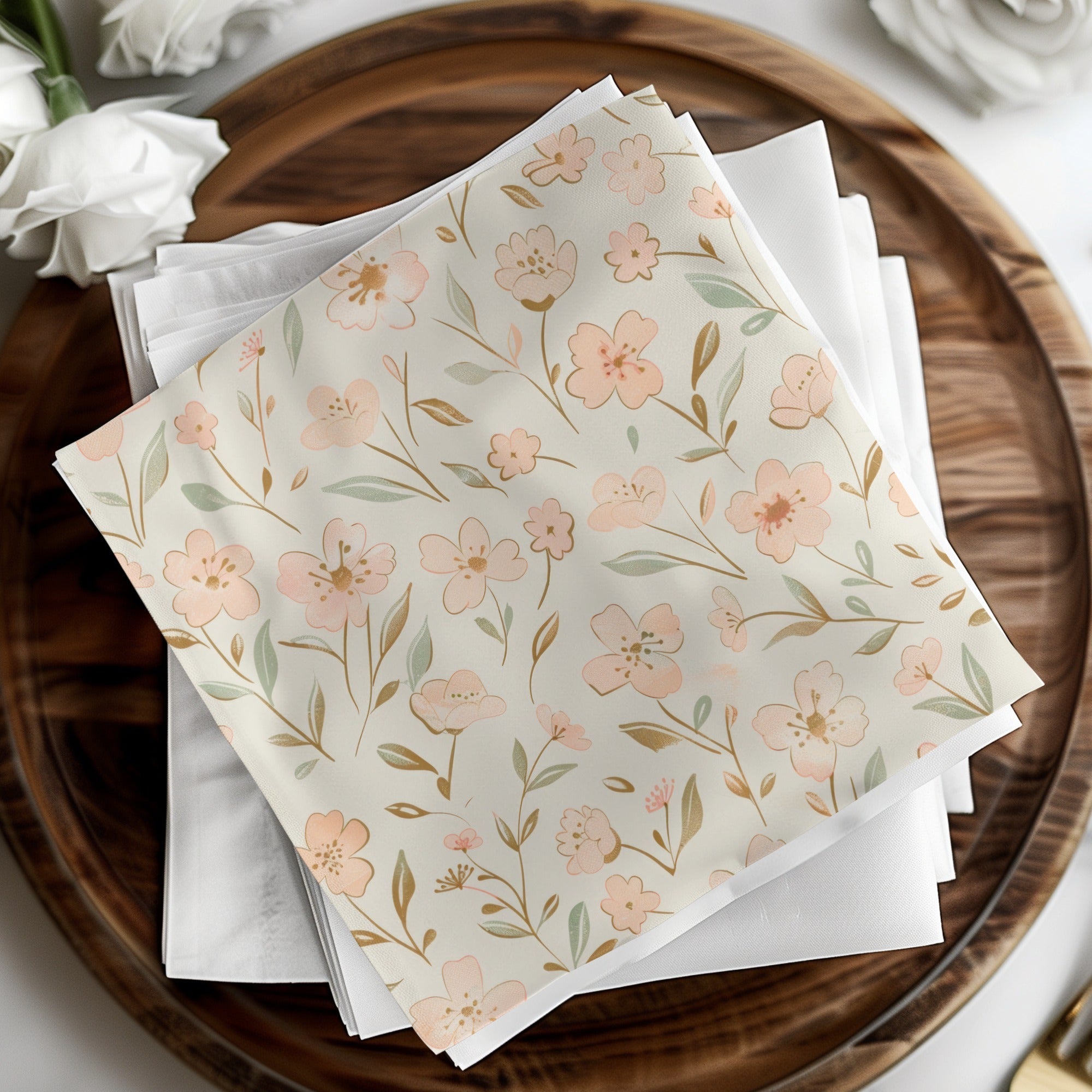 Pink Floral Pattern Digital Paper, Spring Blossom Illustration, Watercolor Flower Seamless Design, Cream Background Printable Art - Moore and Mountain