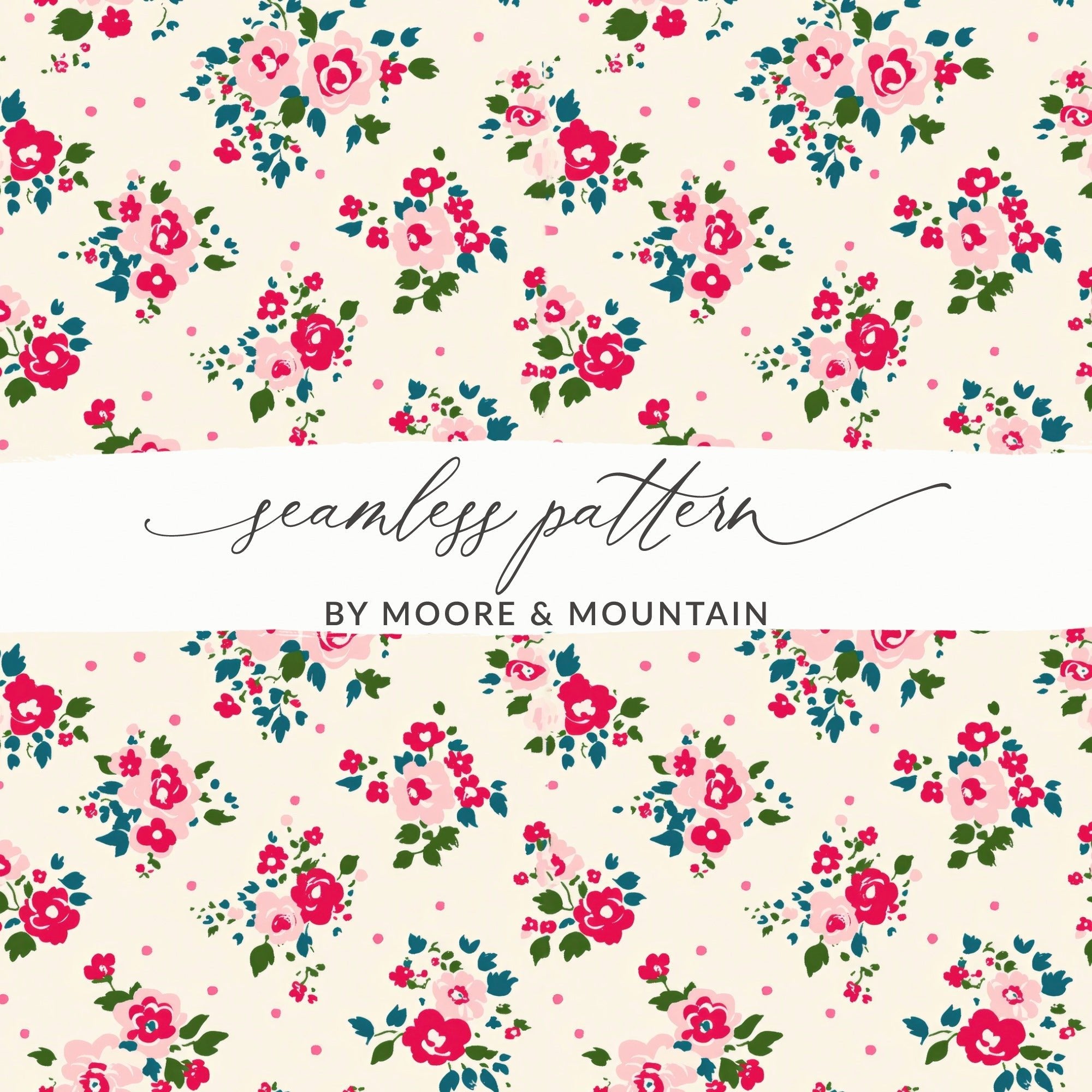 Pink Floral Seamless Pattern, Cottagecore Digital Paper, Rose Pattern, Scrapbook Paper, Fabric Design, Floral Digital Files, Digital - Moore and Mountain