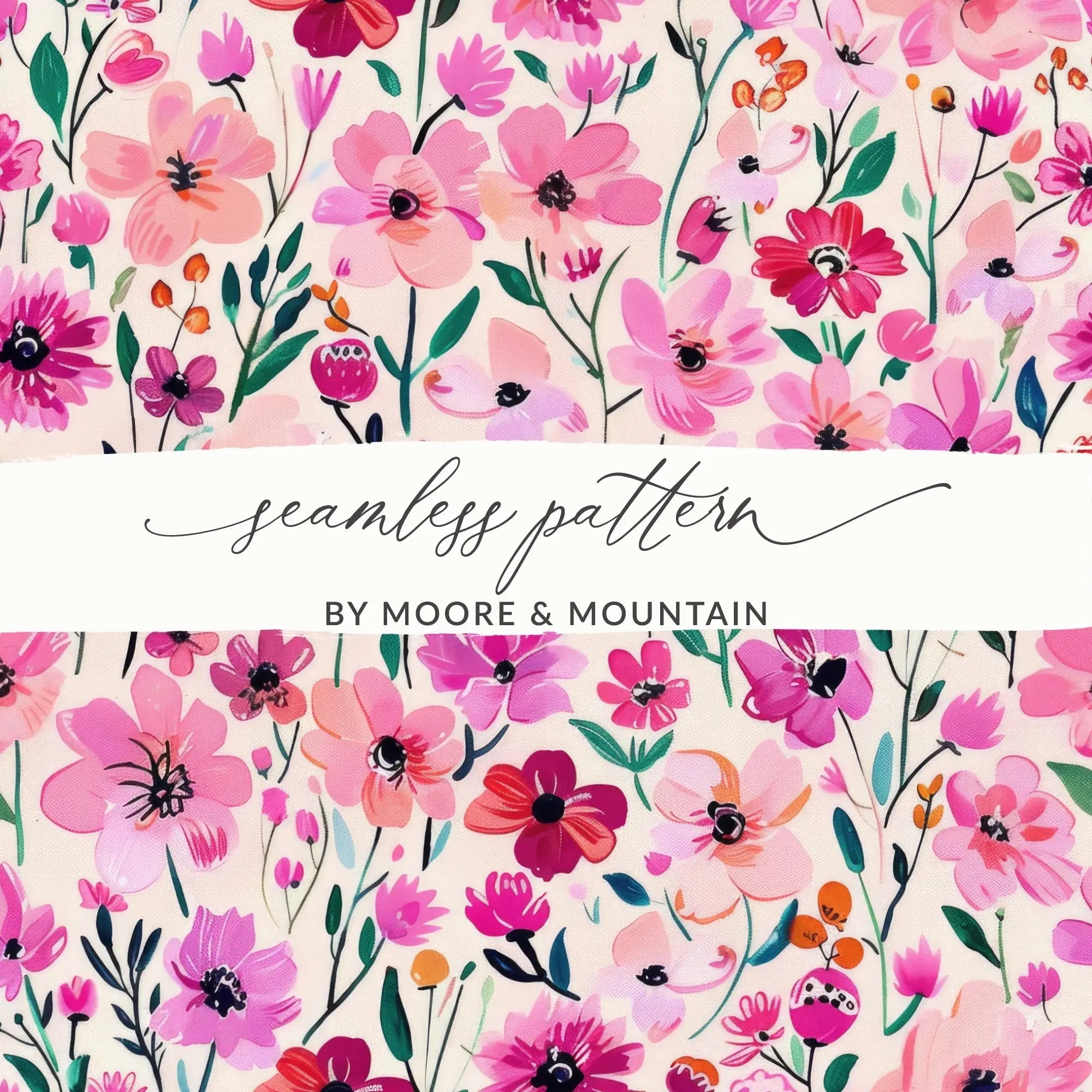 Pink Floral Seamless Pattern, Digital Paper, Flower Design, Repeat Pattern, Fabric Design, Printable Pattern, Commercial Use Digital - Moore and Mountain