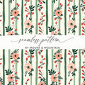 Pink Floral Stripes Digital Pattern, Spring Flower Design, Green Striped Background, Digital Paper Pack, Printable Scrapbook Paper - Moore and Mountain