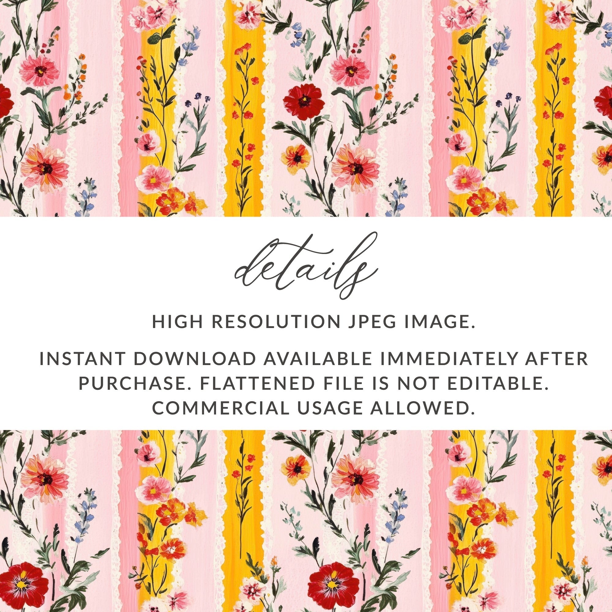 Pink Floral Stripes, Digital Seamless Pattern, Flower Illustration, Pastel Colors, JPEG Files, Digital Paper, Surface Design - Moore and Mountain