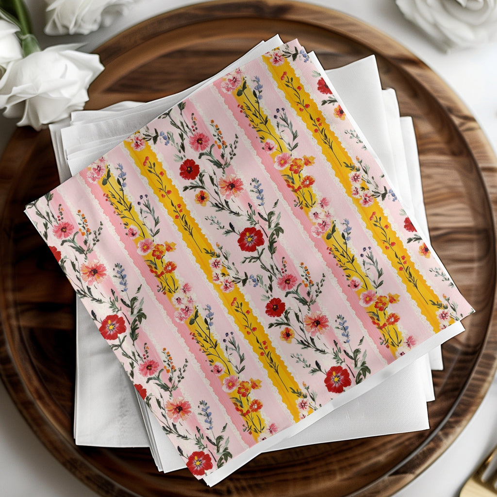 Pink Floral Stripes, Digital Seamless Pattern, Flower Illustration, Pastel Colors, JPEG Files, Digital Paper, Surface Design - Moore and Mountain