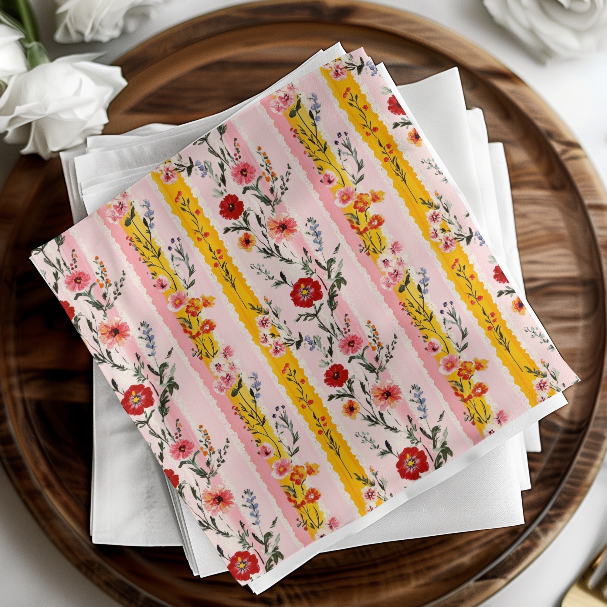 Pink Floral Stripes, Digital Seamless Pattern, Flower Illustration, Pastel Colors, JPEG Files, Digital Paper, Surface Design - Moore and Mountain