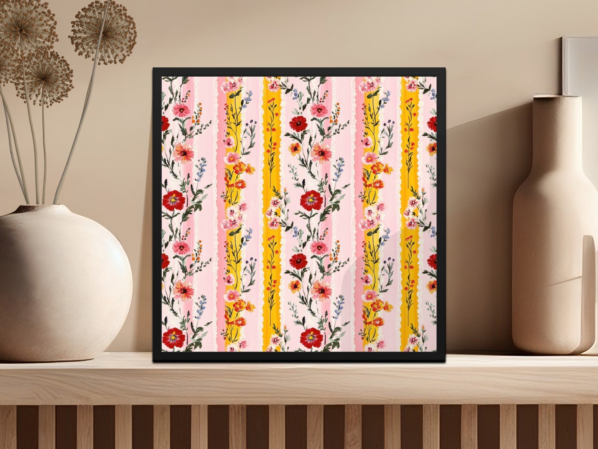Pink Floral Stripes, Digital Seamless Pattern, Flower Illustration, Pastel Colors, JPEG Files, Digital Paper, Surface Design - Moore and Mountain
