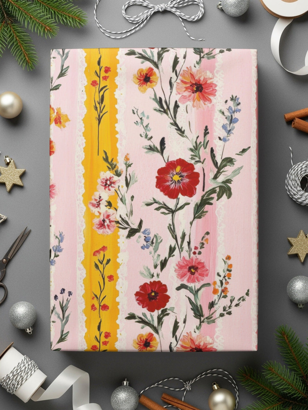 Pink Floral Stripes, Digital Seamless Pattern, Flower Illustration, Pastel Colors, JPEG Files, Digital Paper, Surface Design - Moore and Mountain