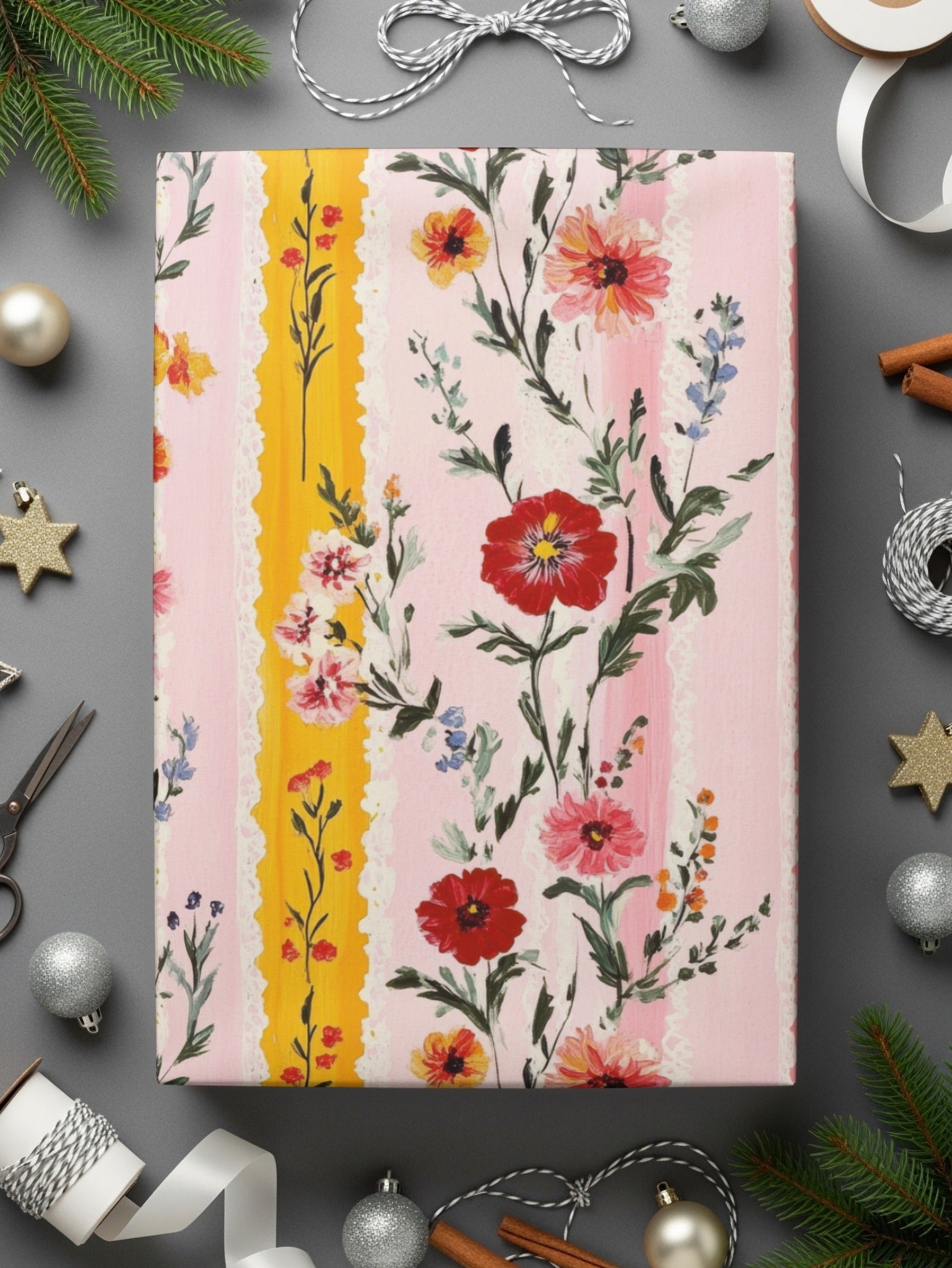 Pink Floral Stripes, Digital Seamless Pattern, Flower Illustration, Pastel Colors, JPEG Files, Digital Paper, Surface Design - Moore and Mountain