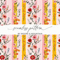 Pink Floral Stripes, Digital Seamless Pattern, Flower Illustration, Pastel Colors, JPEG Files, Digital Paper, Surface Design - Moore and Mountain
