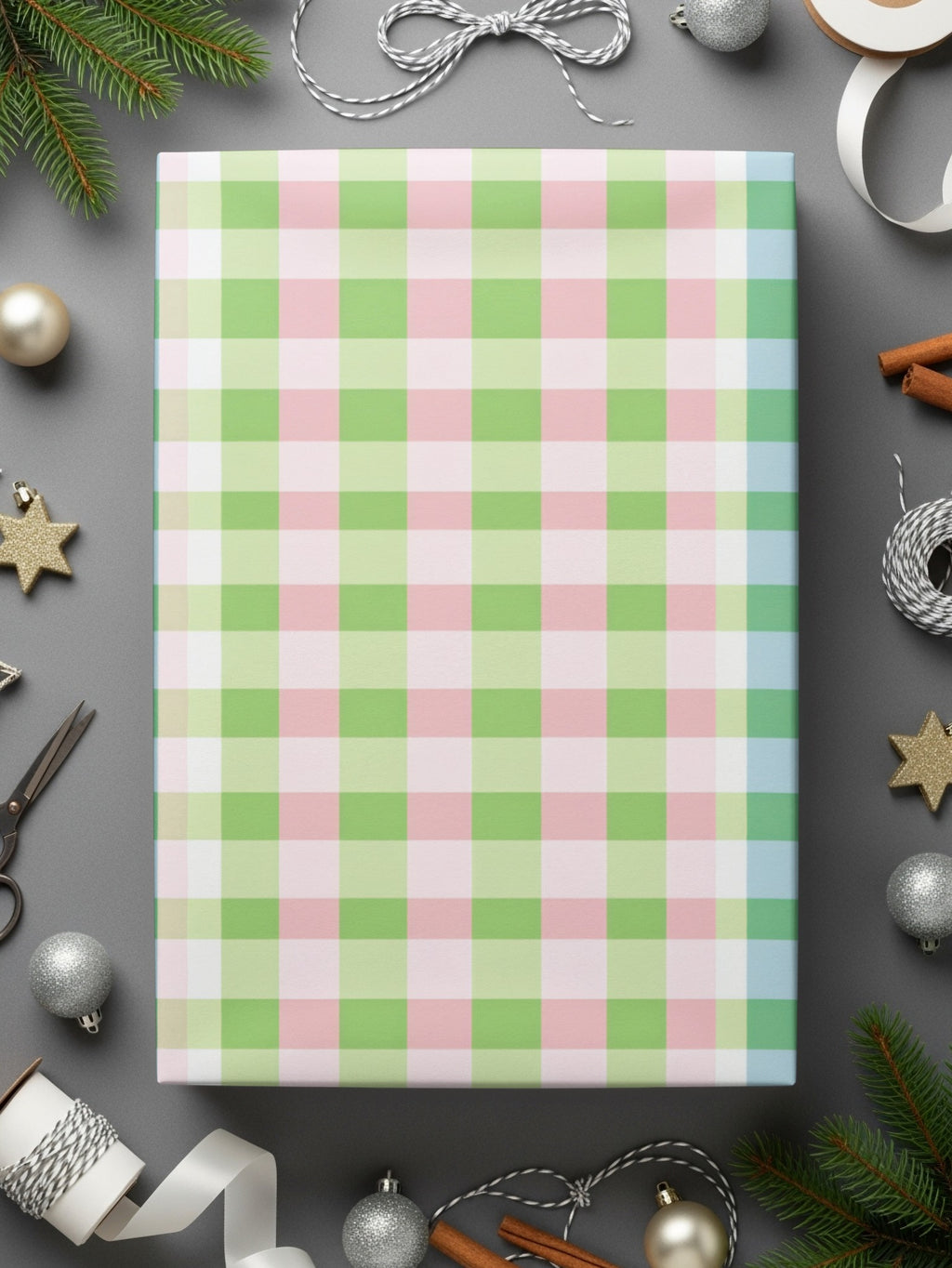 Festive Green and Pink Plaid Pattern Wrapping Paper