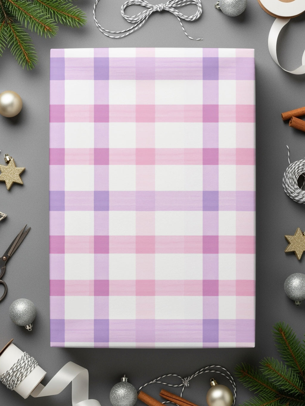 Pink and Purple Plaid Pattern Wrapping Paper Sheets