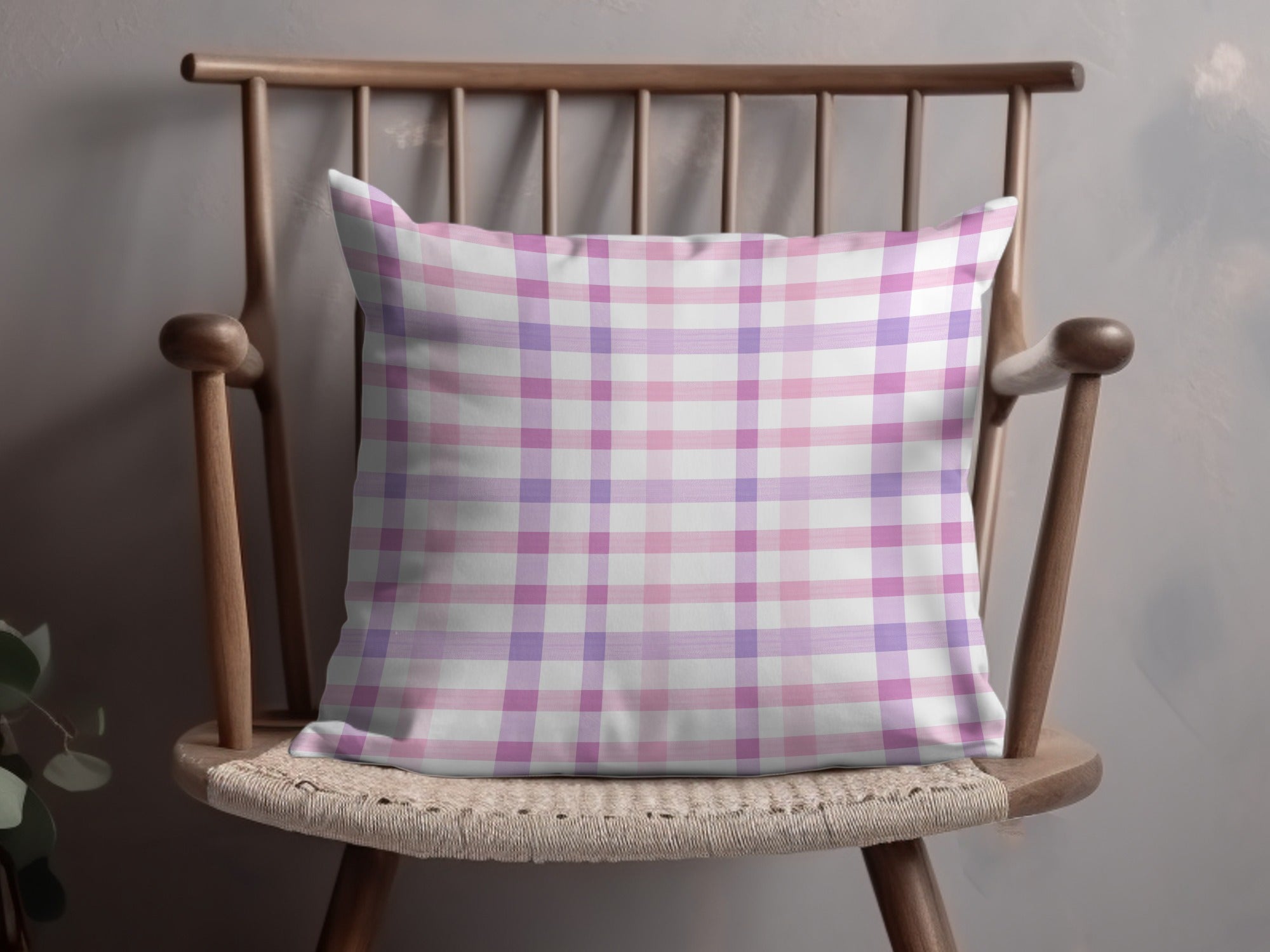 Stylish Pink and Purple Plaid Patterned Pillow