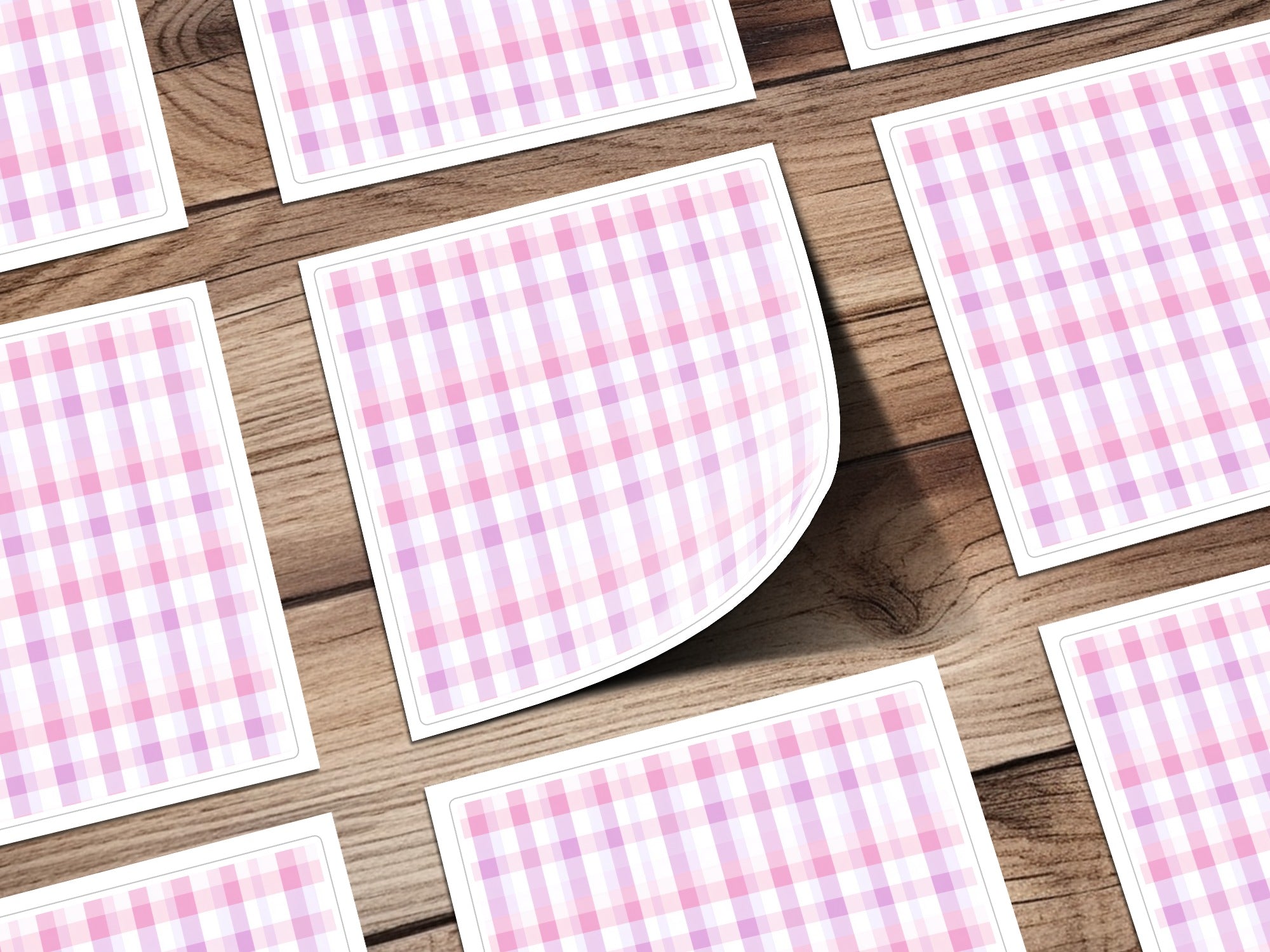 Pastel Pink and White Checkered Design Sticker Sheets