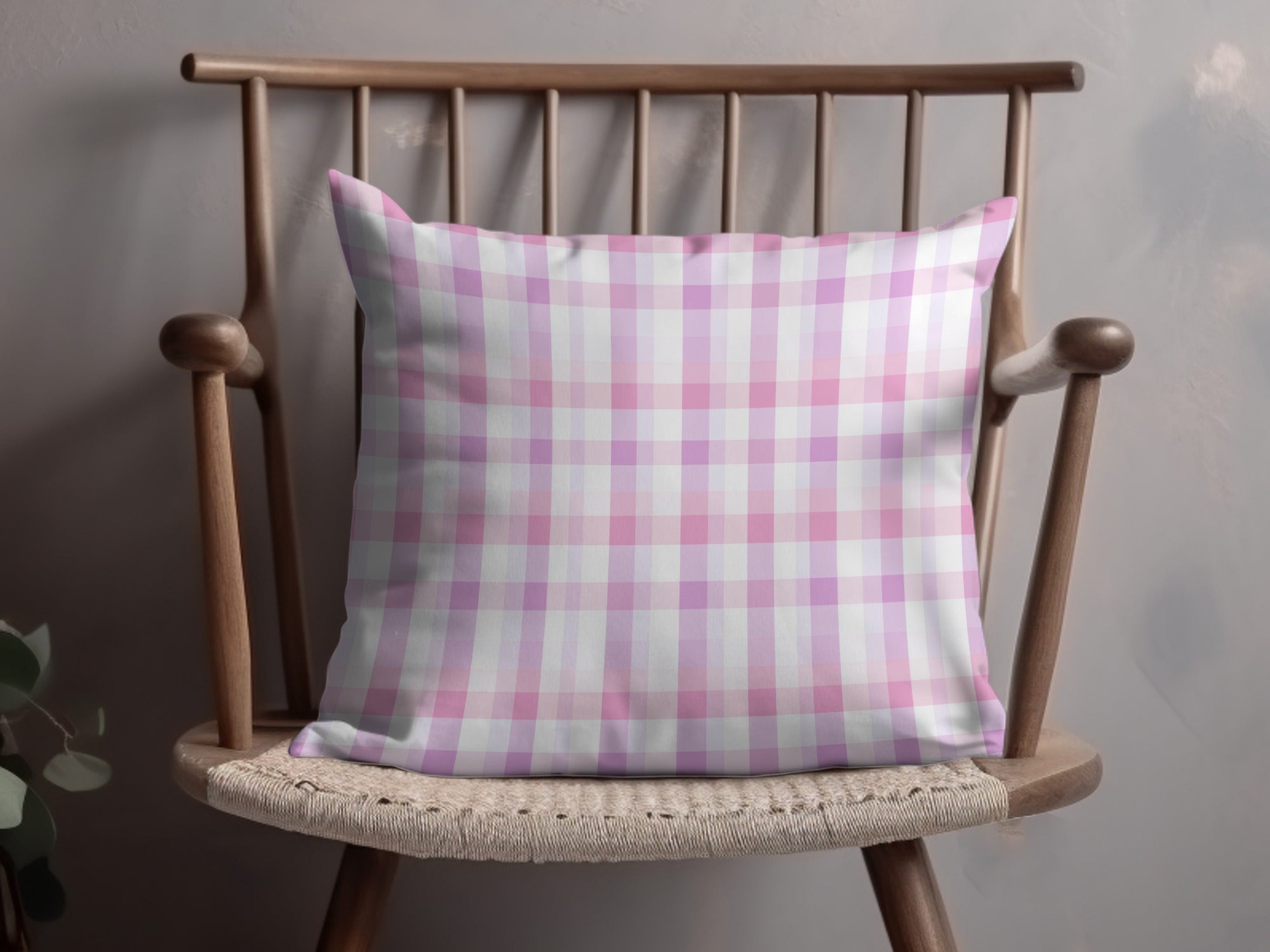 Pink and White Checkered Decorative Pillow for Home Decor