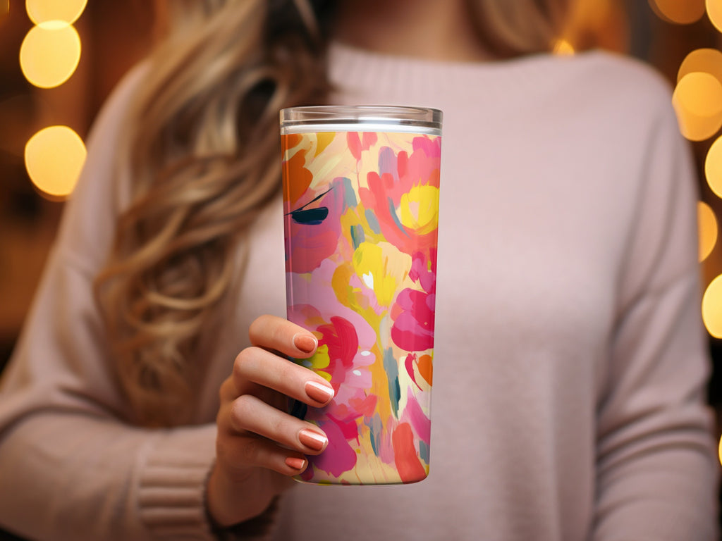 Vibrant Multicolor Floral Design on Drinkware Tumbler