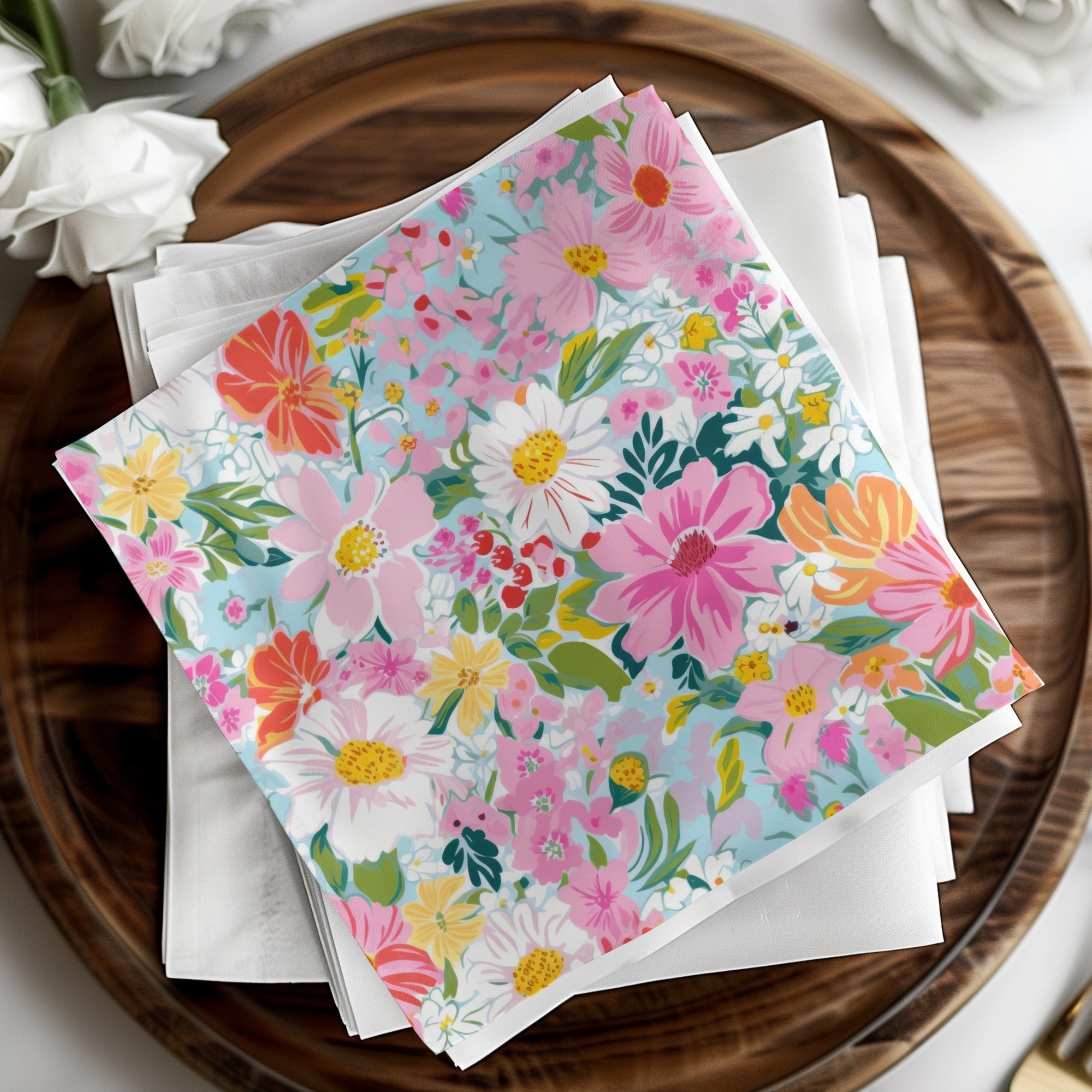 Pink Orange Floral Digital Paper, Spring Blooms Pattern, Watercolor Flowers, Colorful Floral Print, Abstract Flower Digital Download - Moore and Mountain