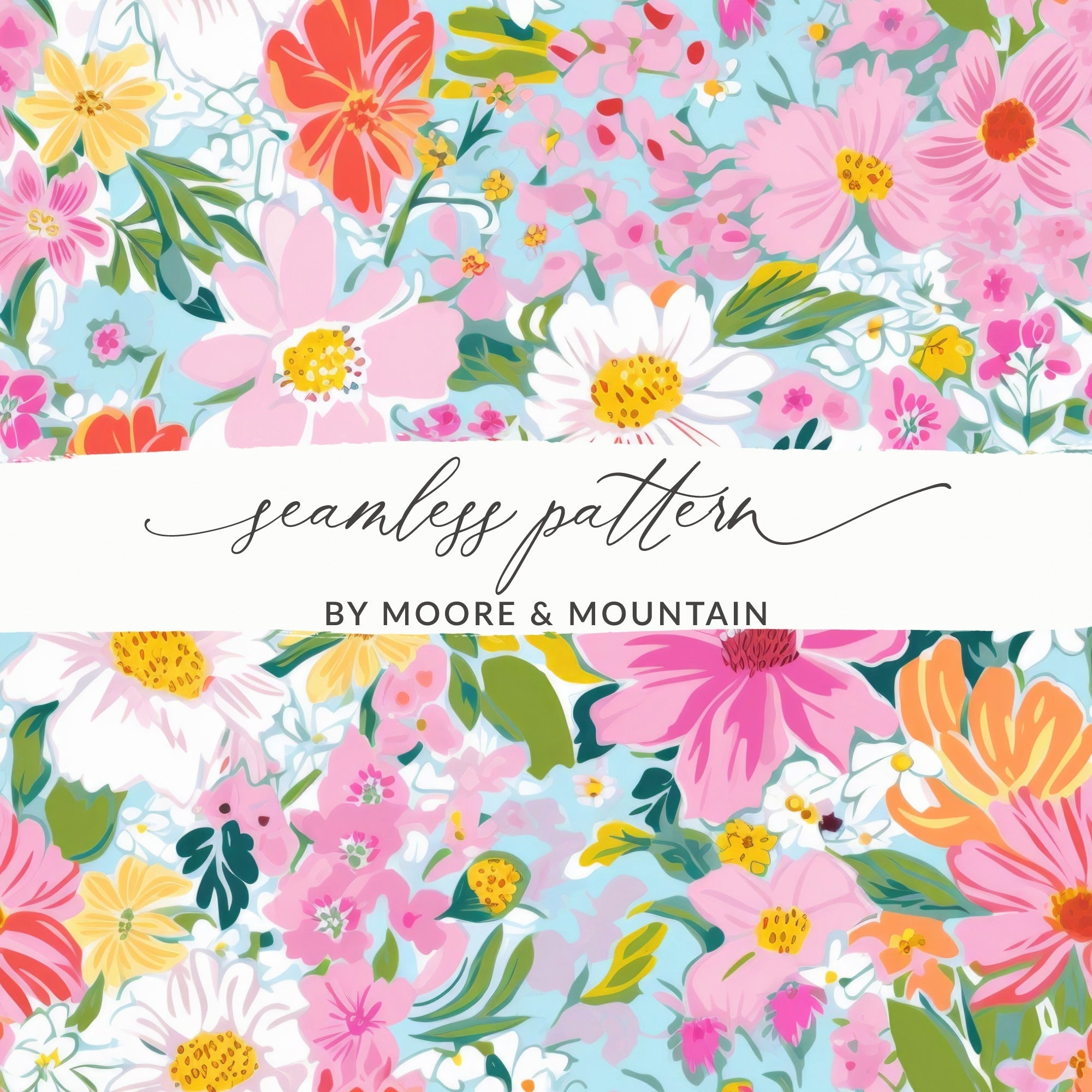 Pink Orange Floral Digital Paper, Spring Blooms Pattern, Watercolor Flowers, Colorful Floral Print, Abstract Flower Digital Download - Moore and Mountain
