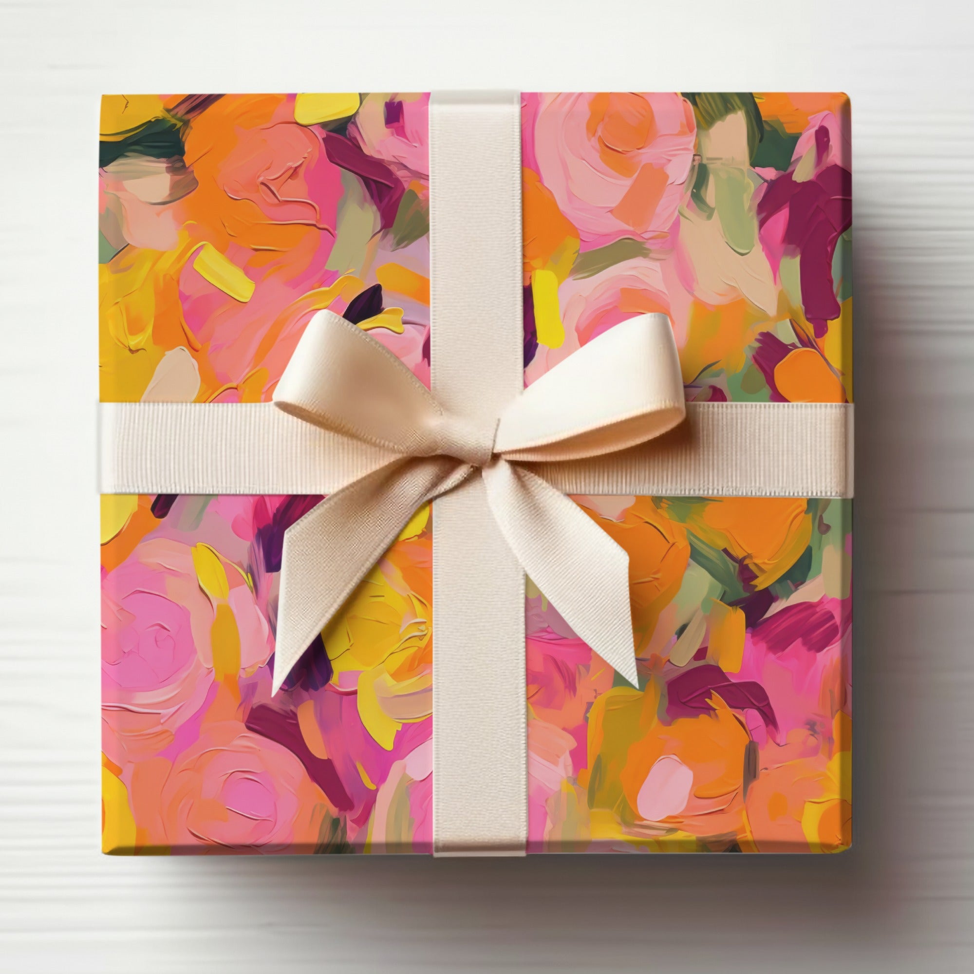 Vibrant Floral Pattern Gift Box with Elegant Bow