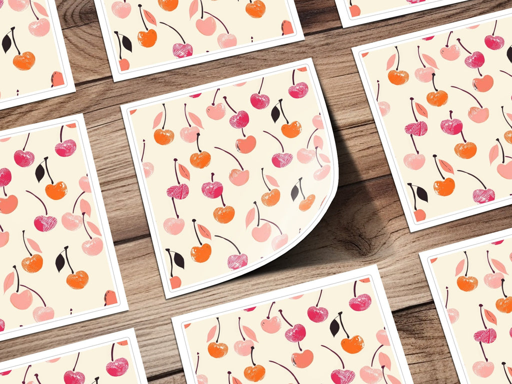 Pink, Orange, Red Cherry Digital Paper, Summer Seamless Pattern, Watercolor Fruits, Commercial Use, for Fabric, Scrapbooking, Background - Moore and Mountain