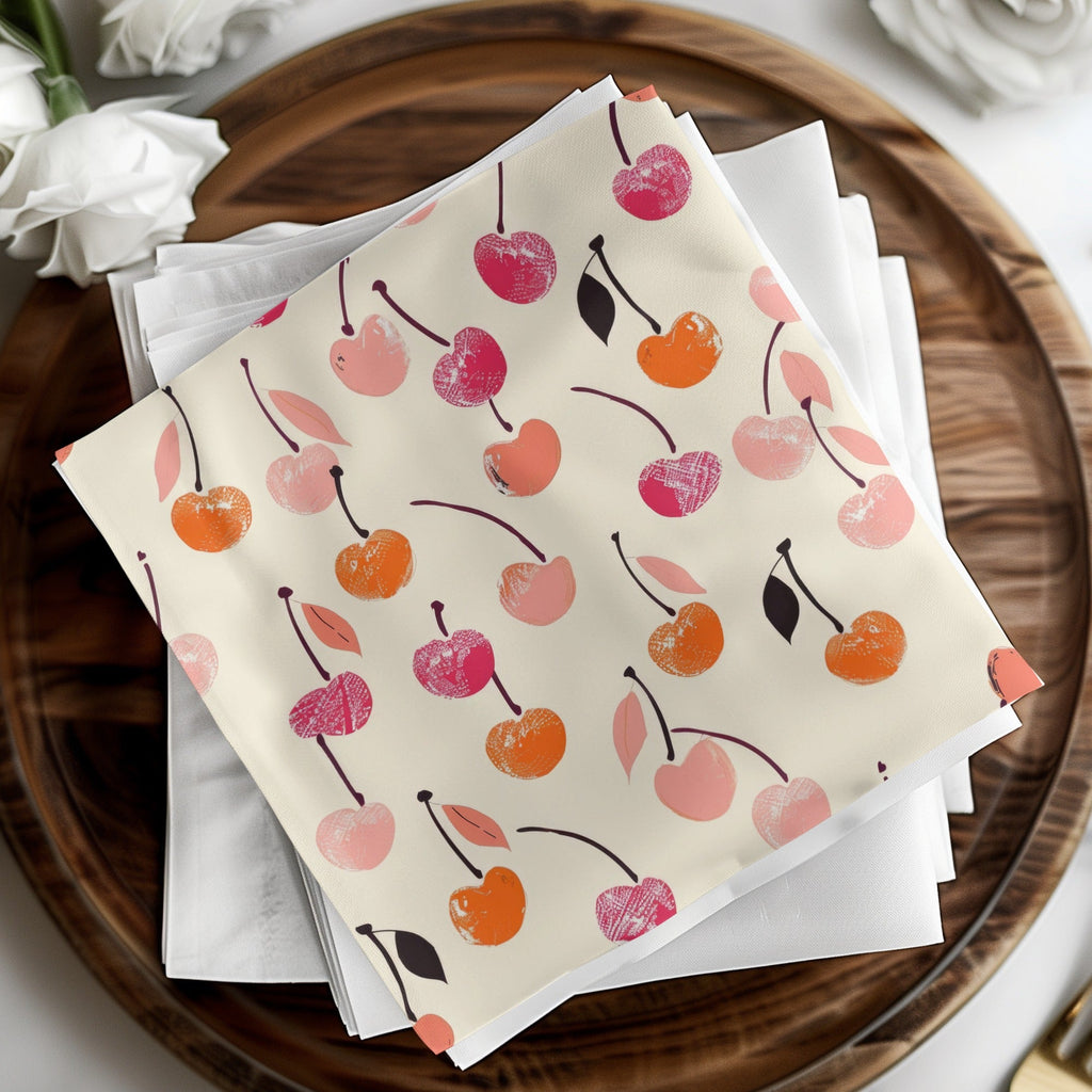 Pink, Orange, Red Cherry Digital Paper, Summer Seamless Pattern, Watercolor Fruits, Commercial Use, for Fabric, Scrapbooking, Background - Moore and Mountain