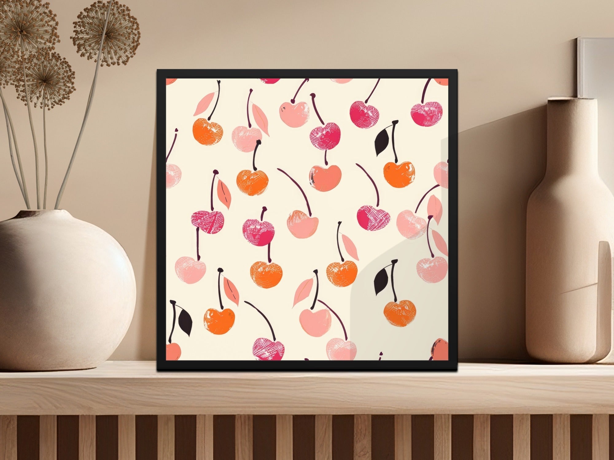 Pink, Orange, Red Cherry Digital Paper, Summer Seamless Pattern, Watercolor Fruits, Commercial Use, for Fabric, Scrapbooking, Background - Moore and Mountain