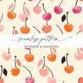 Pink, Orange, Red Cherry Digital Paper, Summer Seamless Pattern, Watercolor Fruits, Commercial Use, for Fabric, Scrapbooking, Background - Moore and Mountain