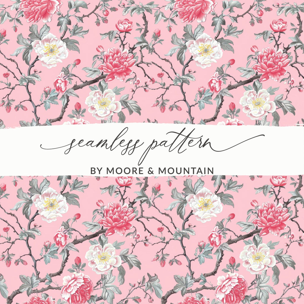 Pink Peony Digital Paper, Floral Seamless Pattern, Flower Digital Download, Blush Pink Wallpaper, Scrapbook Paper, Repeating Pattern - Moore and Mountain