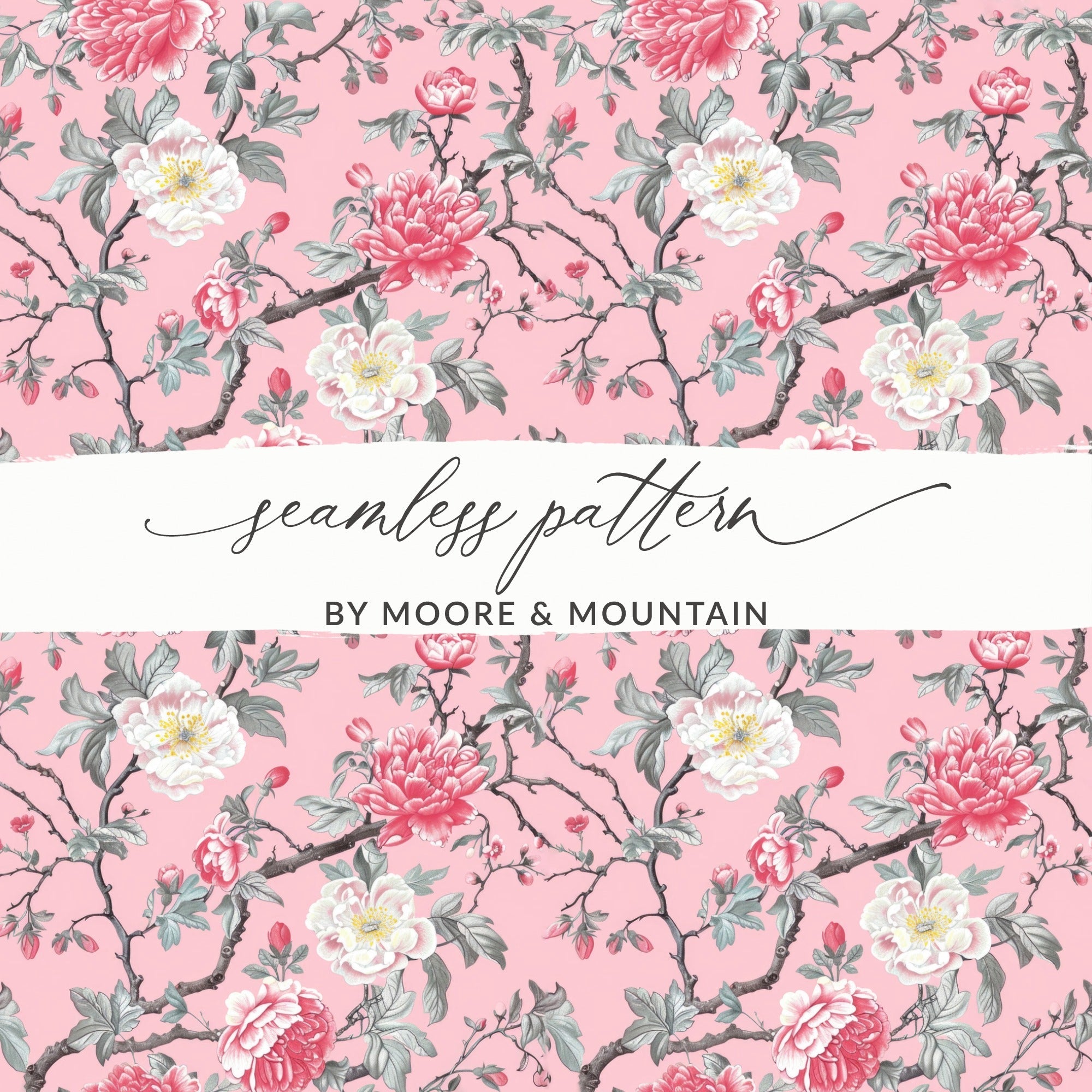 Pink Peony Digital Paper, Floral Seamless Pattern, Flower Digital Download, Blush Pink Wallpaper, Scrapbook Paper, Repeating Pattern - Moore and Mountain