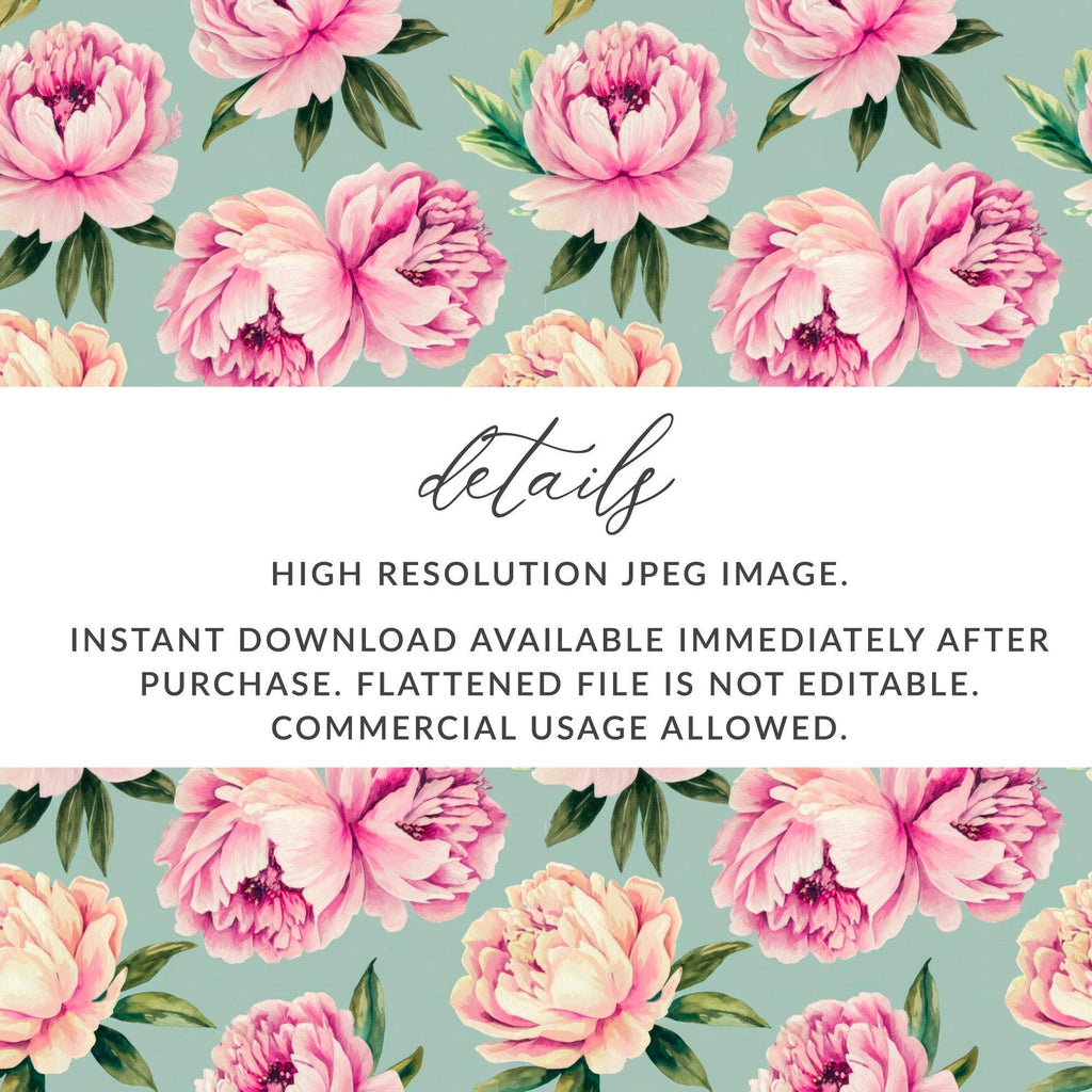 Pink Peony Digital Paper, Seamless Floral Pattern, Watercolor Flower Design, Commercial Use, Fabric Design, 12x12 JPEG, Scrapbook Paper - Moore and Mountain
