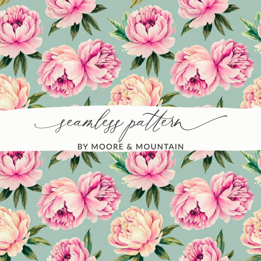 Pink Peony Digital Paper, Seamless Floral Pattern, Watercolor Flower Design, Commercial Use, Fabric Design, 12x12 JPEG, Scrapbook Paper - Moore and Mountain