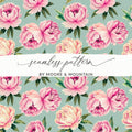 Pink Peony Digital Paper, Seamless Floral Pattern, Watercolor Flower Design, Commercial Use, Fabric Design, 12x12 JPEG, Scrapbook Paper - Moore and Mountain