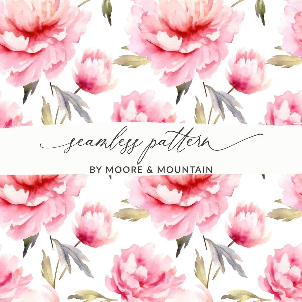 Pink Peony Digital Paper, Watercolor Floral Pattern, Seamless Flower Digital Design, Scrapbooking Paper, Fabric Design, Commercial Use - Moore and Mountain