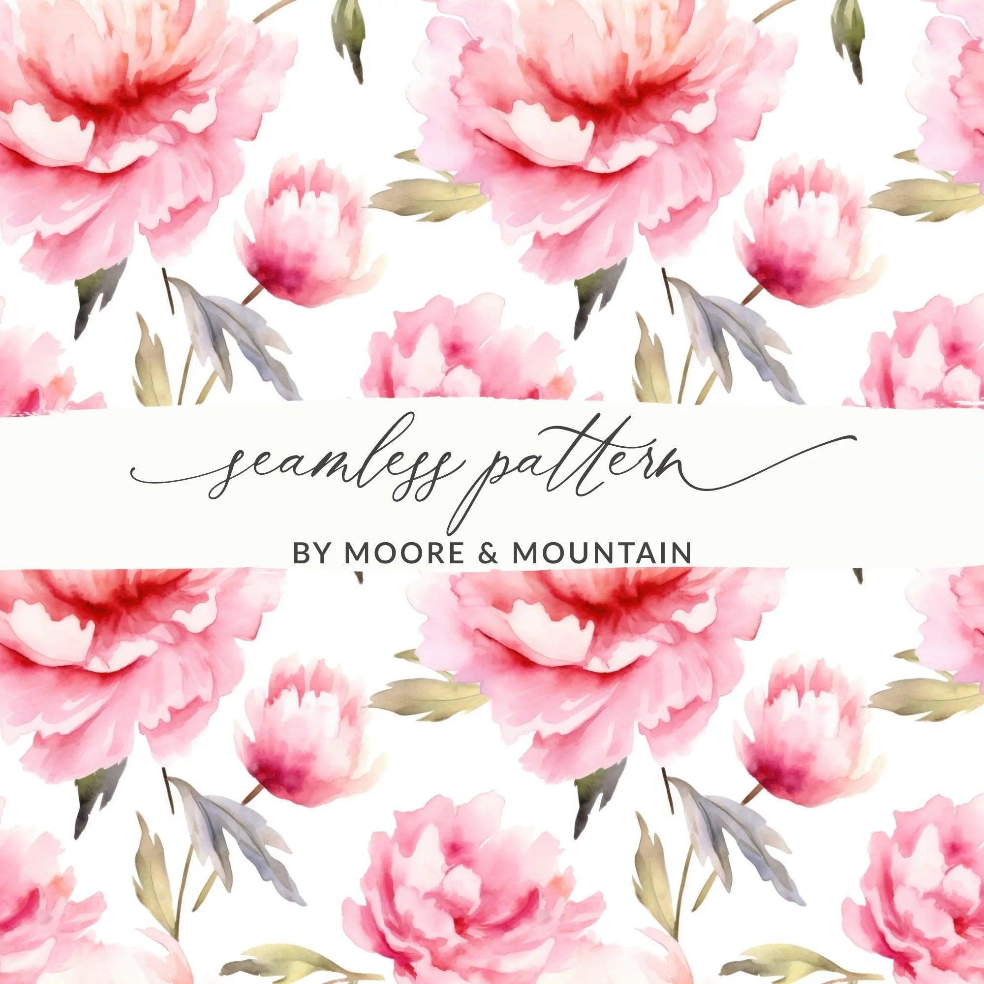 Pink Peony Digital Paper, Watercolor Floral Pattern, Seamless Flower Digital Design, Scrapbooking Paper, Fabric Design, Commercial Use - Moore and Mountain