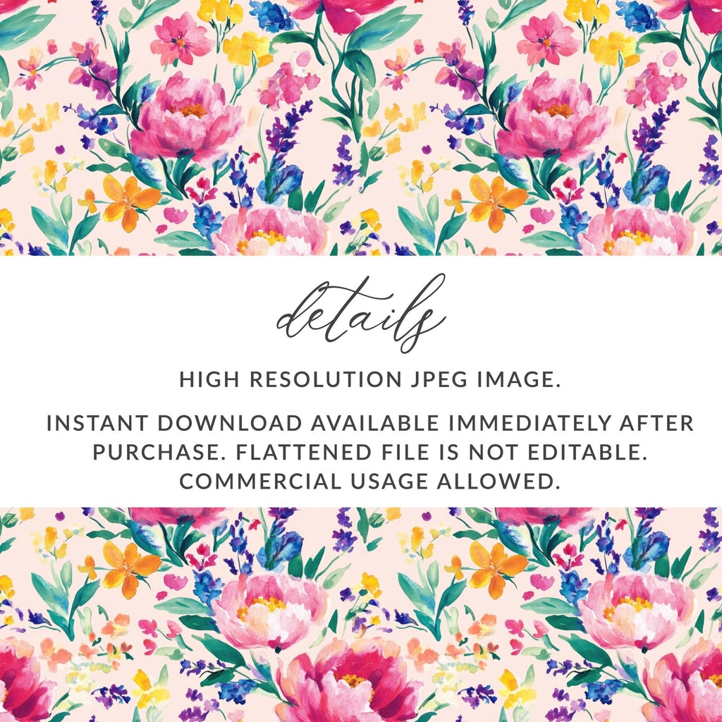 Pink Peony Floral Watercolor Digital Paper, Summer Flower Pattern, Watercolor Floral Design, Seamless Flower Pattern, Scrapbook Paper - Moore and Mountain