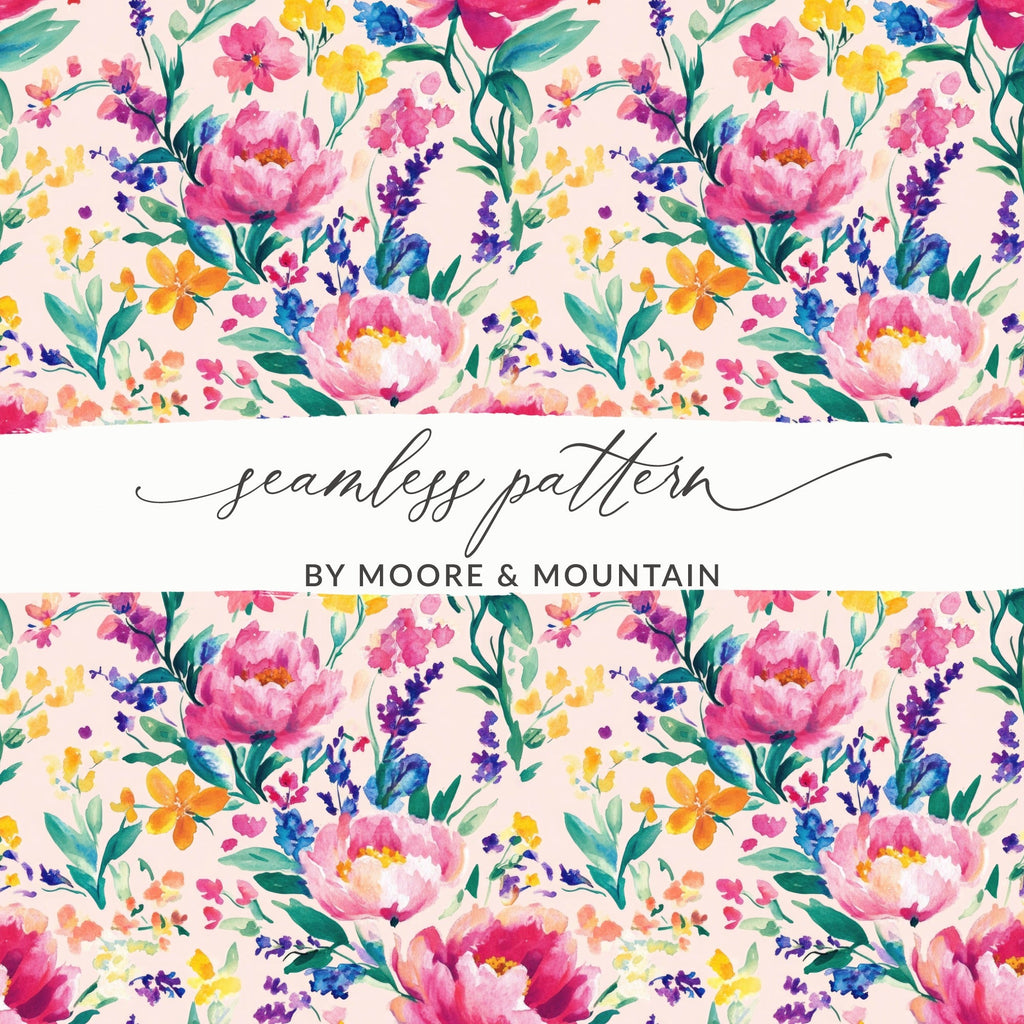 Pink Peony Floral Watercolor Digital Paper, Summer Flower Pattern, Watercolor Floral Design, Seamless Flower Pattern, Scrapbook Paper - Moore and Mountain