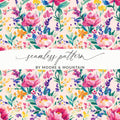 Pink Peony Floral Watercolor Digital Paper, Summer Flower Pattern, Watercolor Floral Design, Seamless Flower Pattern, Scrapbook Paper - Moore and Mountain
